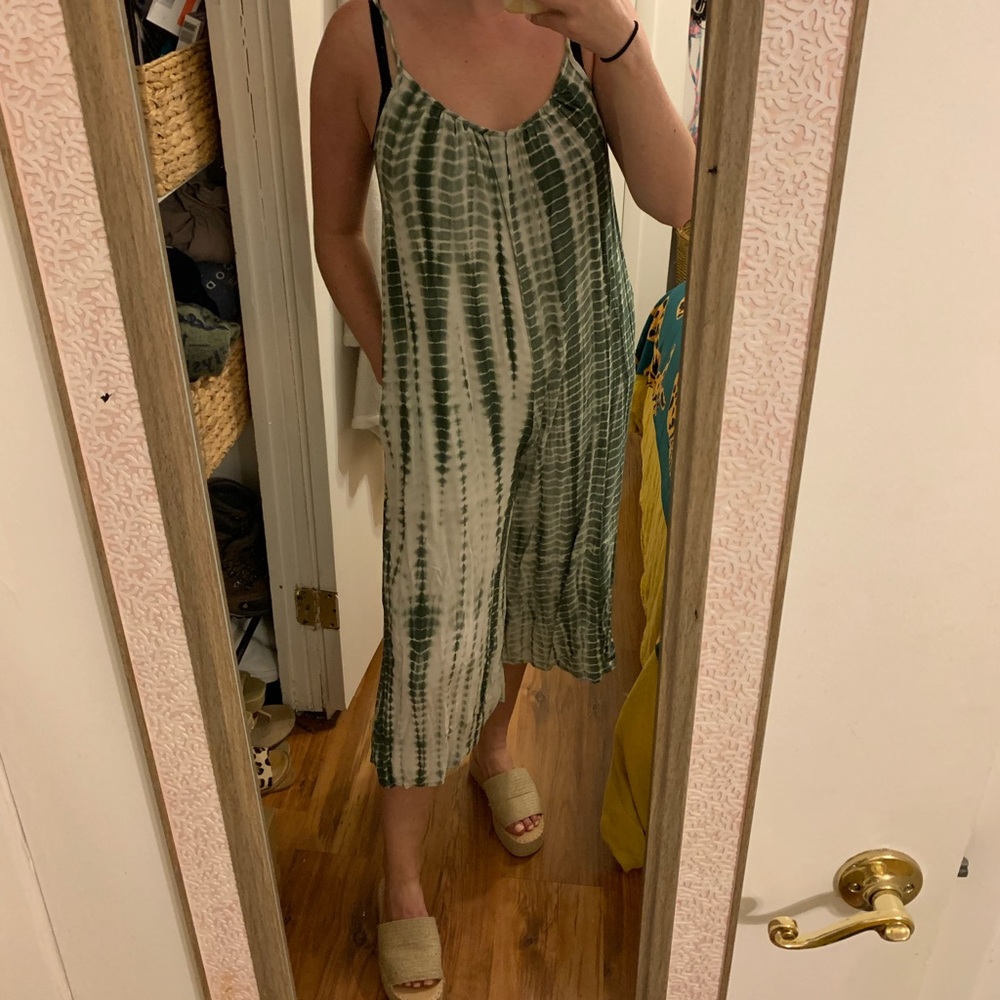 Green and white tie dye jumpsuit